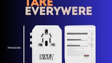 Innovity Universal Travel Adapter with fast charging and multi-device support.